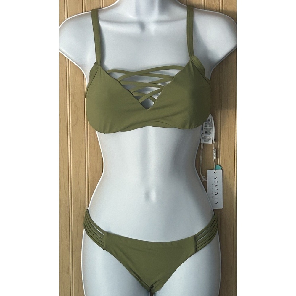NWT Seafolly Kale Olive Green 2 Piece Two Piece Bikini Sz 10 / DD Cup Top Bottom